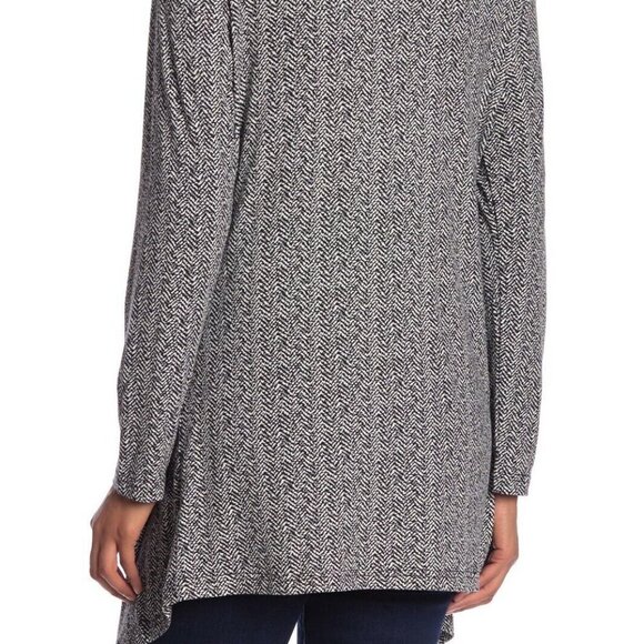 Papillon Black And White Herringbone Draped Open Front Cardigan - Picture 4 of 5